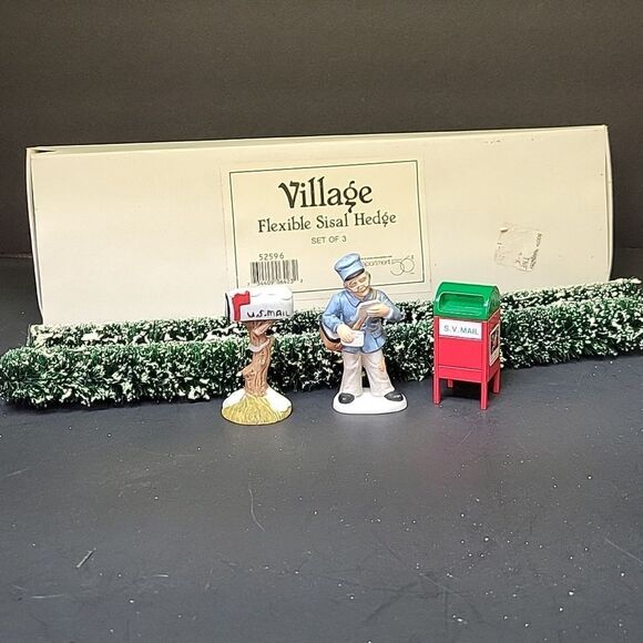 Dept 56 Villager Sisal Hedge Set(2) Mail Box And Mailman - Picture 1 of 10